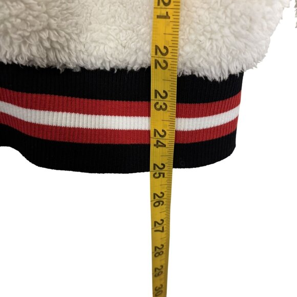 Evereve White Varsity Teddy Knit Pullover With Striped Red and Black Trim Size L - Picture 6 of 11